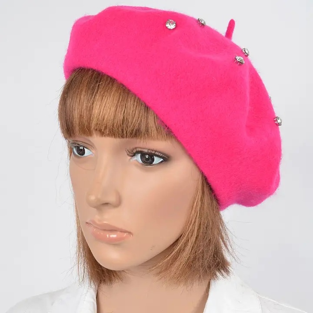 Elegant Ivory Beret with Rhinestone Accents
